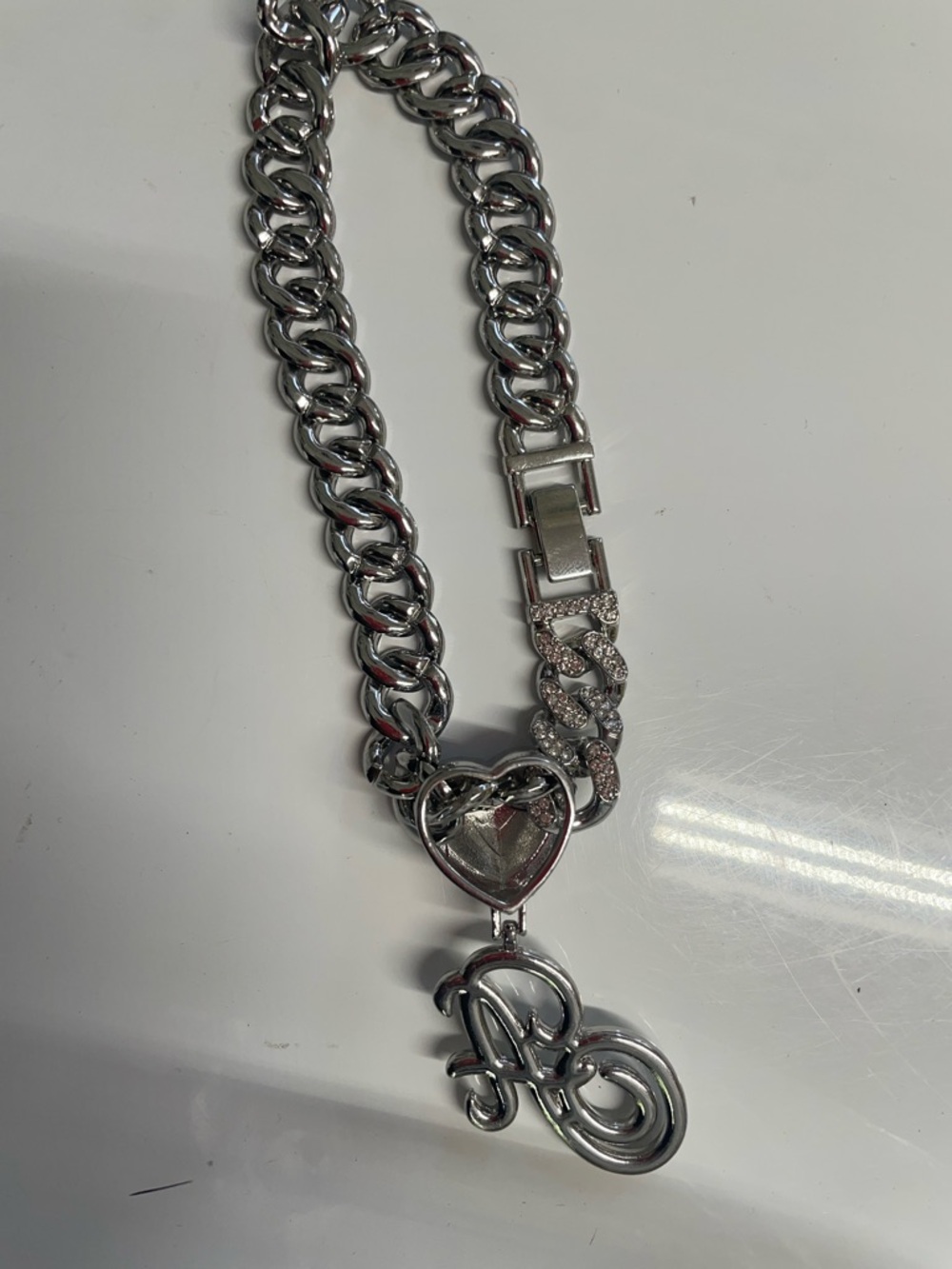 Silver tone Link Bracelet with Heart and Initial A Charm - Picture 6 of 11